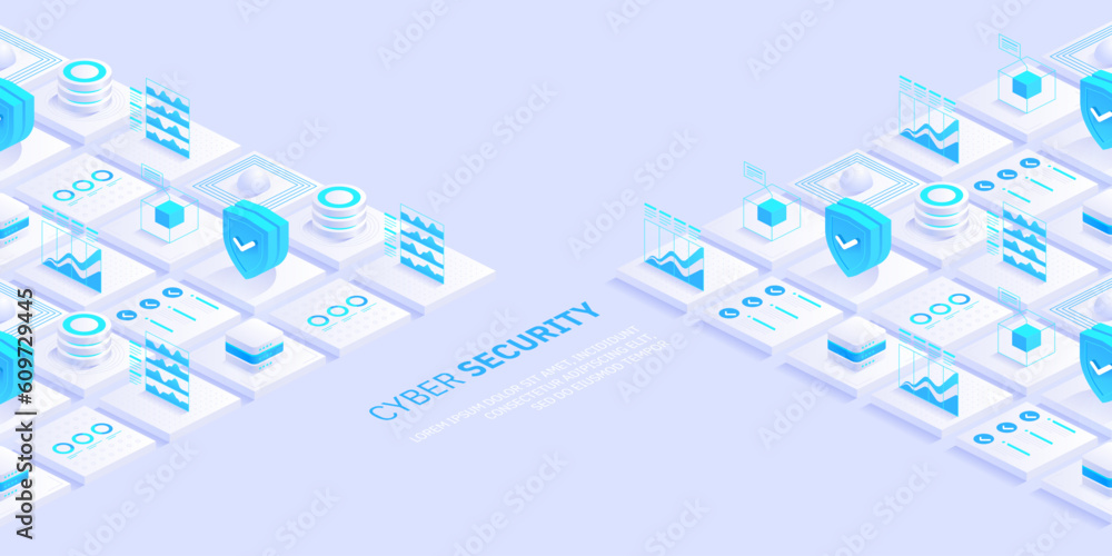 Poster cyber security. data protection. information privacy. global network security. technology background