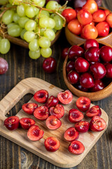 Sweet fresh cherries with other products