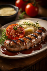 juicy pork sausage, juicy meat, beef, barbecue, generative ai