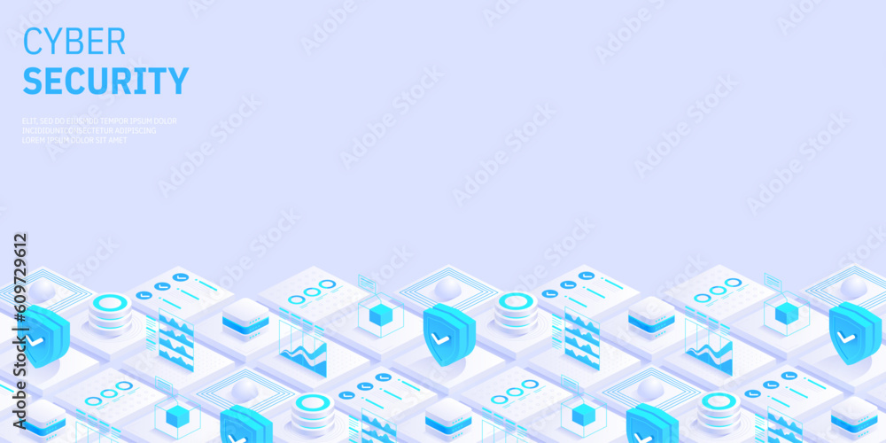Poster cyber security. data protection. information privacy. global network security. technology background