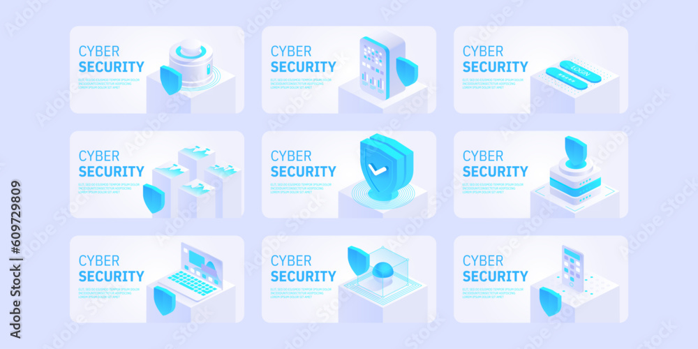 Poster cyber security concept. antivirus, encryption, cloud data protection. software development. safety i