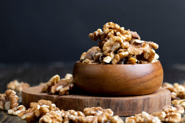 Walnut kernel on the kitchen table during cooking
