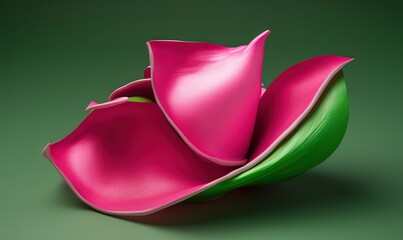  a pink flower with a green stem on a green background with a green center and a green center with a green stem on the top.  generative ai