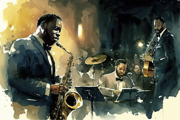 Drawing of a Jazz group. Generative AI.