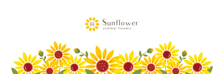 ひまわりのバナー背景 シンプル＆フラットな夏の花飾りイラスト - obrazy, fototapety, plakaty