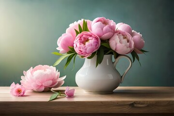 A bouquet of fragrant pink peonies, their lush and fluffy petals creating a captivating display