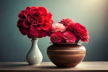 A bouquet of red and pink carnations, symbolizing love and admiration