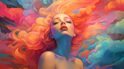 A woman with vibrant color blended hair 