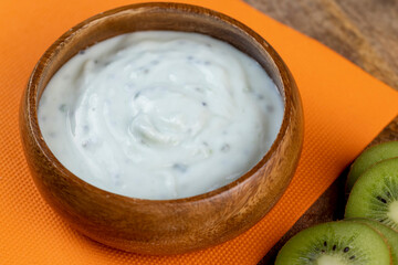 Fototapeta na wymiar fresh yogurt made from natural ingredients with kiwi