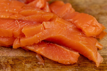 sliced pieces of trout fillet, close up