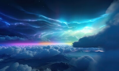 a painting of a rainbow in the sky above the clouds with a rainbow in the middle of the sky and a rainbow in the middle of the clouds.  generative ai