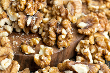 Walnut kernel on the kitchen table during cooking