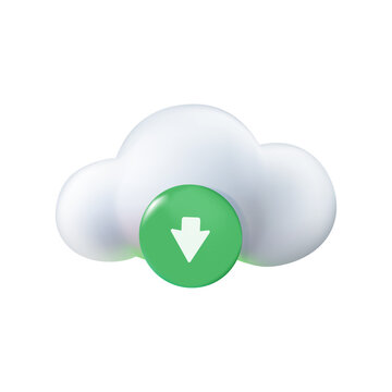 3d cloud download icon. Filemanager or filestorage concept, download multimedia file document from cloud management.