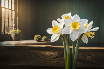 A cluster of white daffodils, their trumpet-shaped blooms heralding the arrival of spring