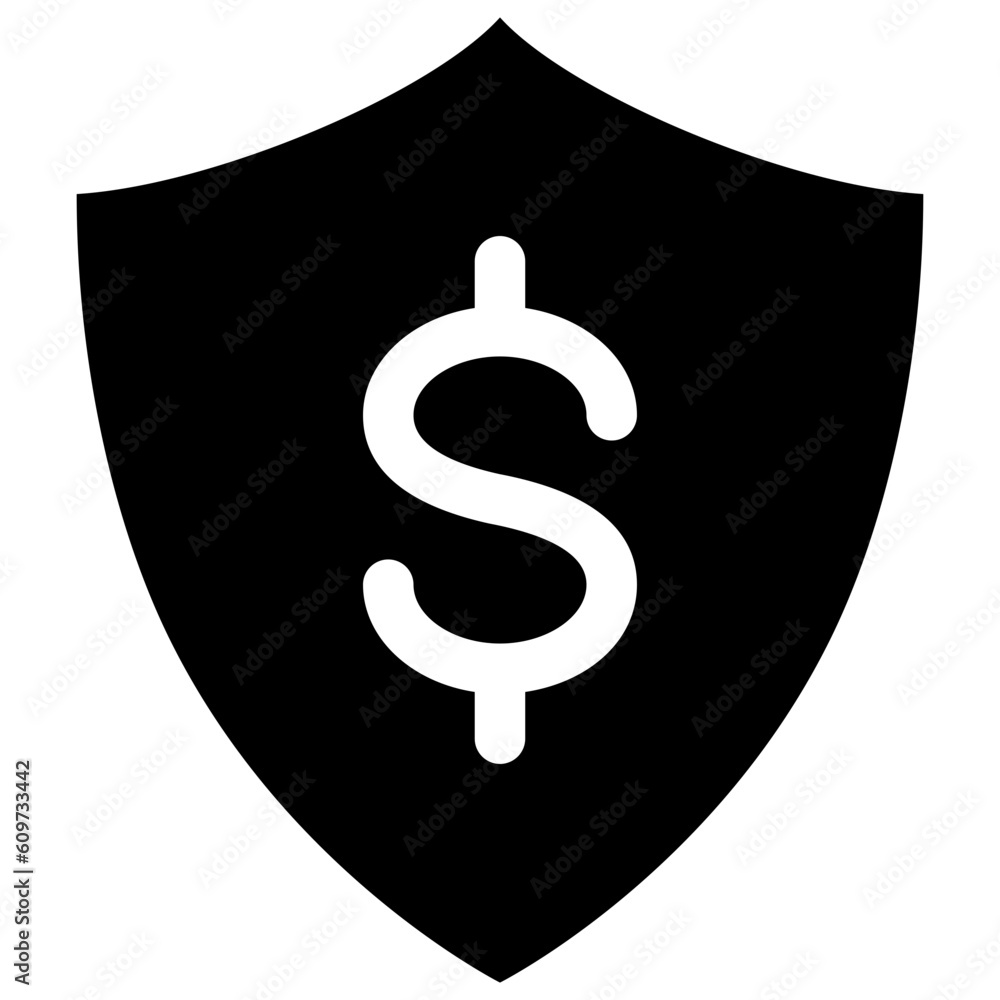 Poster black money protection shield icon, financial business dollar shield flat design graphic pictogram c
