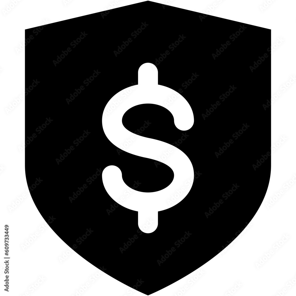 Poster black single money protection shield icon, business dollar shield shape flat design infographic pict