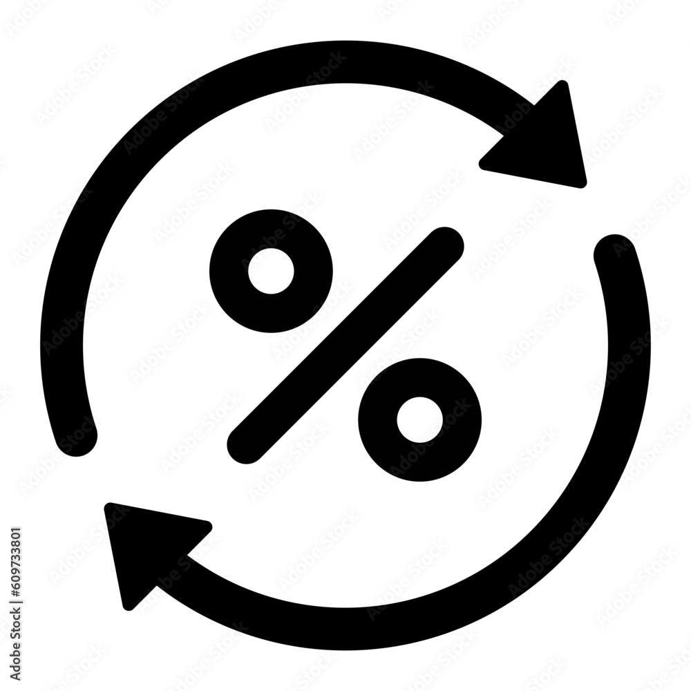 Poster black round loan percent refresh line icon, simple financial exchange fees flat design pictogram, in