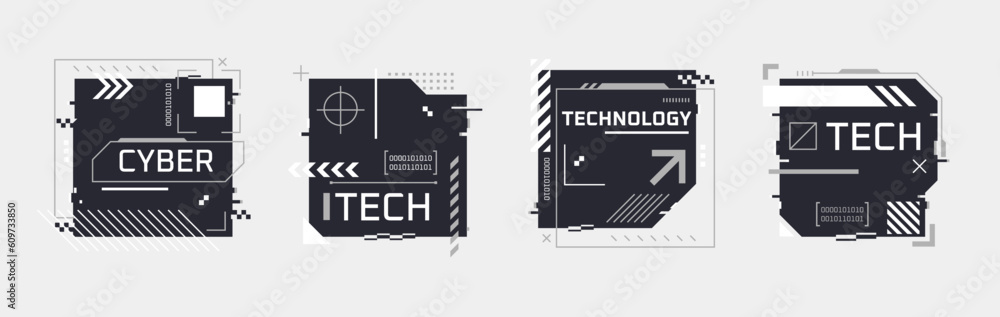 Poster hi-tech notes. cyberpunk sci-fi technology concept poster, scifi abstract geometric frame box for ga