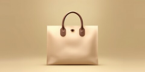 Beige gold shopping bags. Beige gold background.