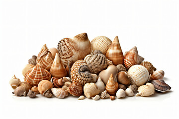  A close up of a group of shells on a white surface, Generative Ai, Generative Ai