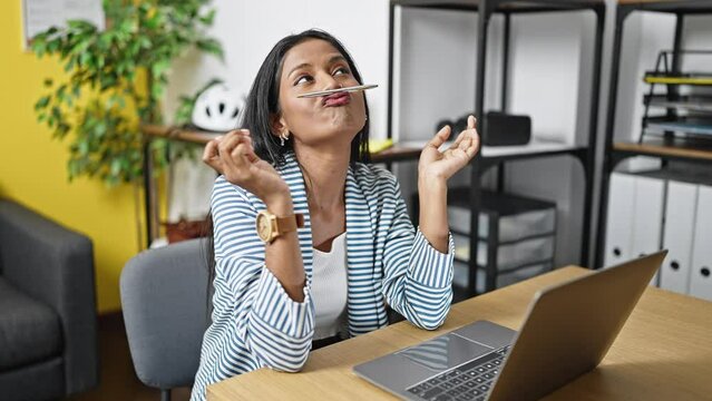 African american woman business worker working doing funny expression at office