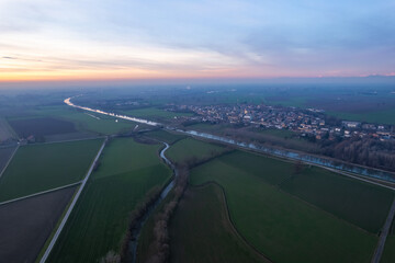 Cremona, Italy - January 2022 Drone aerial view of Arvedi steel plant, industrial zone in...