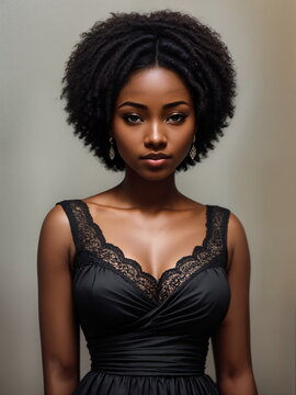 Portrait of a beautiful black woman.Low key.Professional photography in the studio.Digital creative fashion art.AI illustration