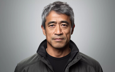 Studio portrait of mature middle aged man, close up with gray background - Powered by Adobe