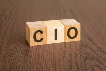 text CIO - Chief Information Officer - written on wooden cubes on white background