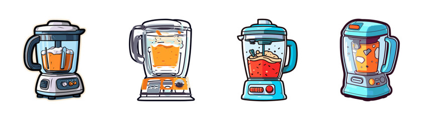 Illustration of a blender with a smoothie on a white background. Cartoon vector.