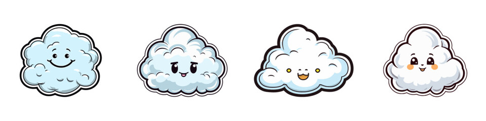 Cartoon cloud with smiley face on white background. Vector illustration.
