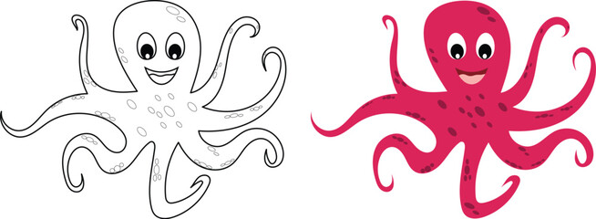 Cute octopus vector flat illustration © Shuvo