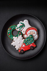 Fresh delicious baked christmas or new year gingerbread cookies