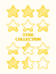 A set of pixel stars. Vector illustration in a flat style.