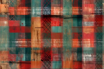 Fototapeta premium Grunge plaid pattern background, AI generated