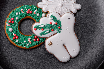 Fresh delicious baked christmas or new year gingerbread cookies