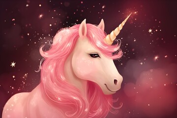 Pink unicorn fantastic illustration, AI generated