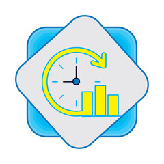 vector icon of a clock with a graph with a blue and gray background