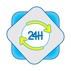 vector icon of a clock with the number 24 with a blue and gray background