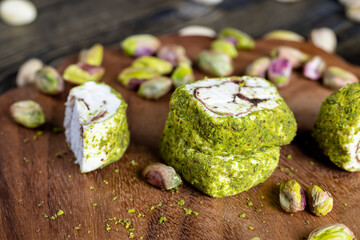 Sweet Turkish delight with fried crushed pistachios