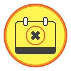 vector icon of calendar with an x with yellow background and orange lines