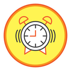 alarm clock vector icon with yellow background and orange lines