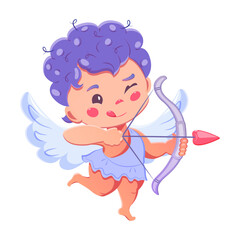 Cute cartoon cupid. Cupid with bow and an arrow in shape of heart. Little angel with wings