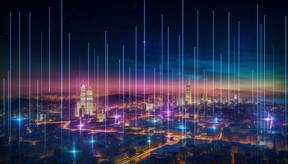 Obraz na płótnie Canvas Smart city with particle glowing light connection design, big data connection technology concept
