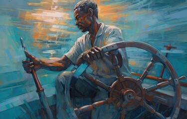 man_is_steering_the_boat