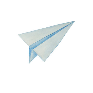 Watercolor paper plane. Can be used on postcards, napkins, calendars and various compositions.