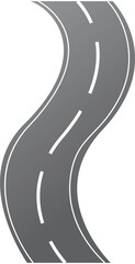 Road illustrations, Winding road. Journey traffic curved highway. Road to horizon in perspective.