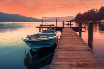 Fototapeta na wymiar small_boat_sitting_on_a_beach_at_sunset