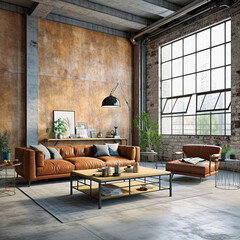 Living room interior in loft, industrial style,