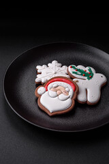 Fresh delicious baked christmas or new year gingerbread cookies